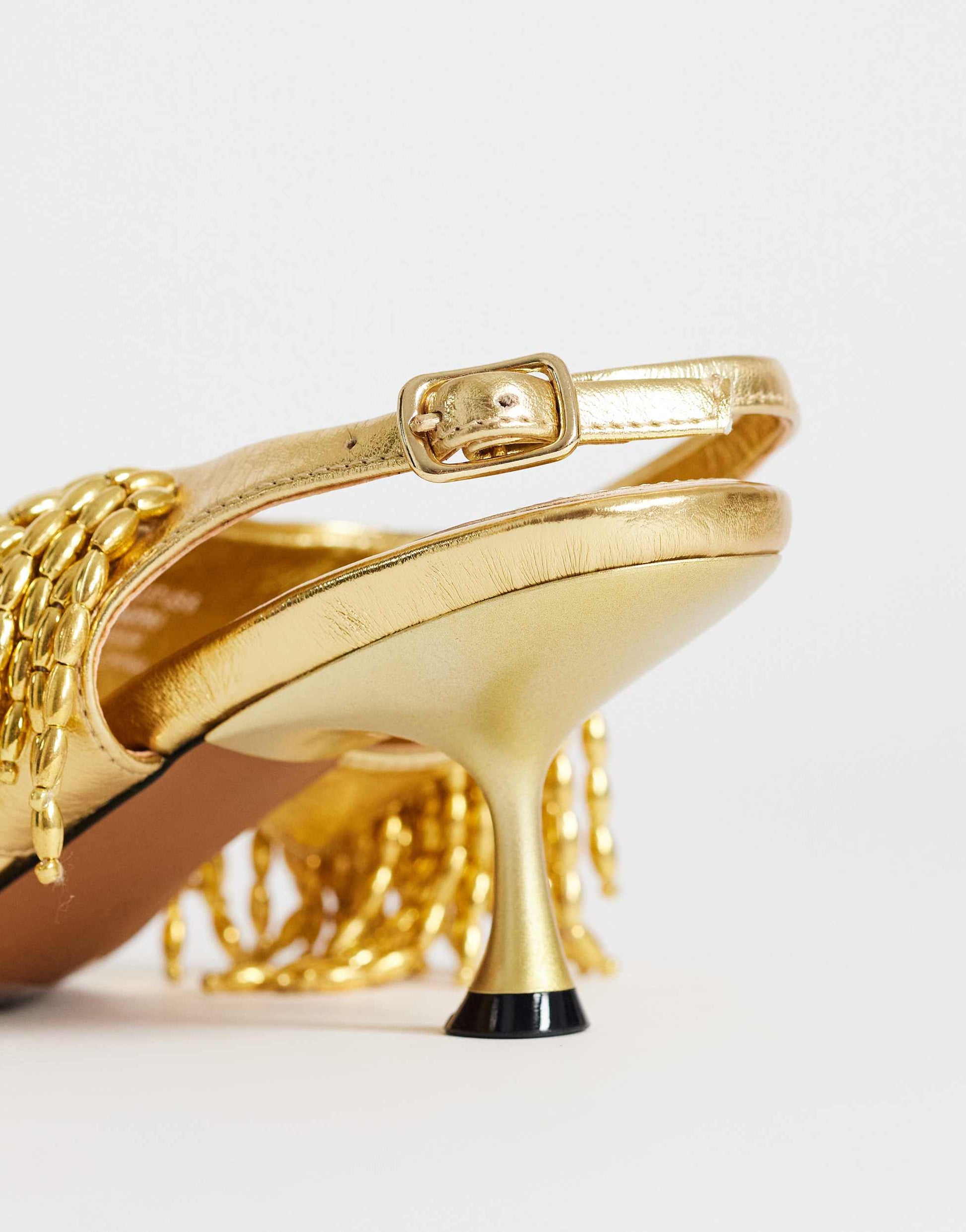 Topshop Night beaded  toe thong heeled sandal in gold