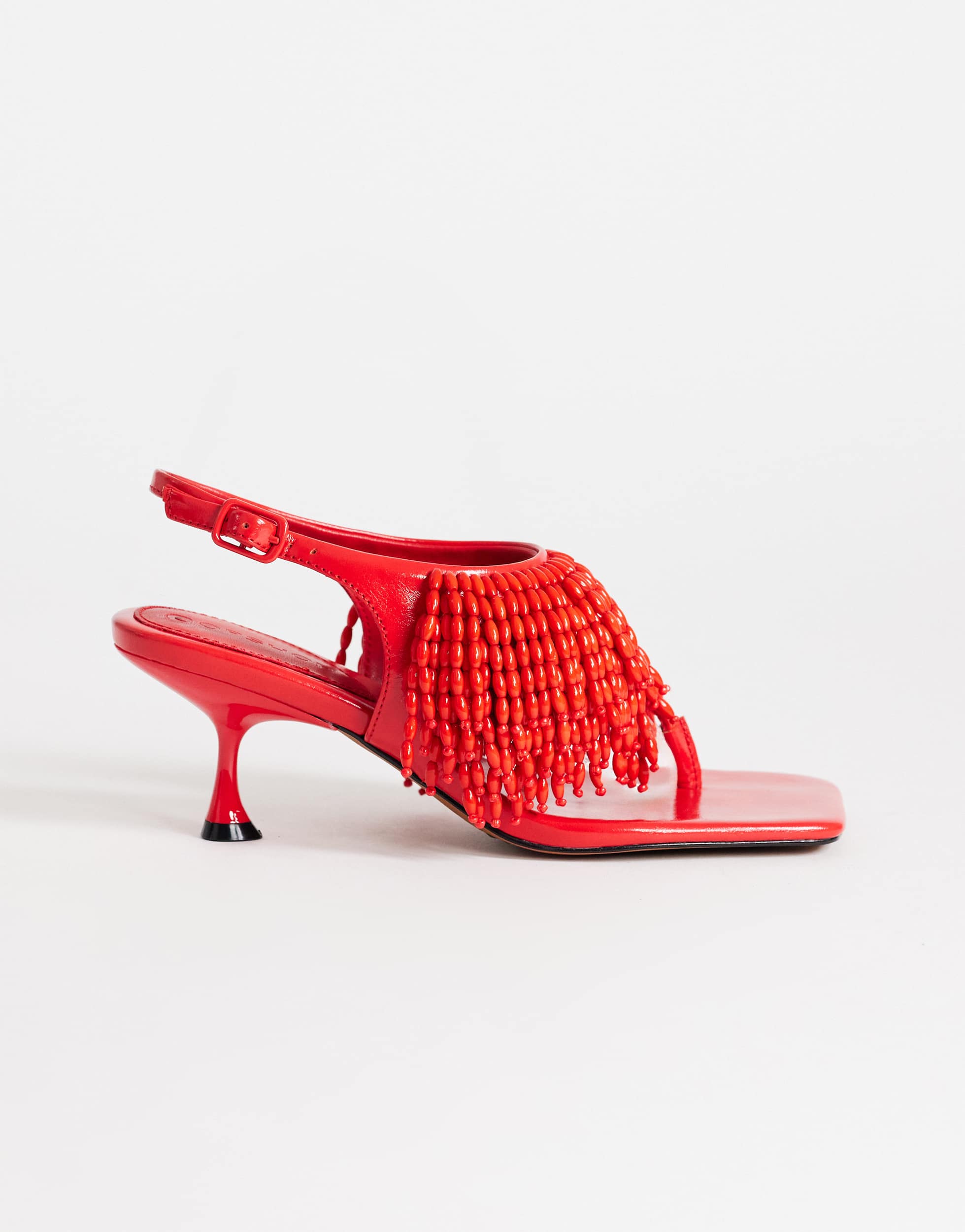 Topshop Night beaded toe thong heeled sandal in red