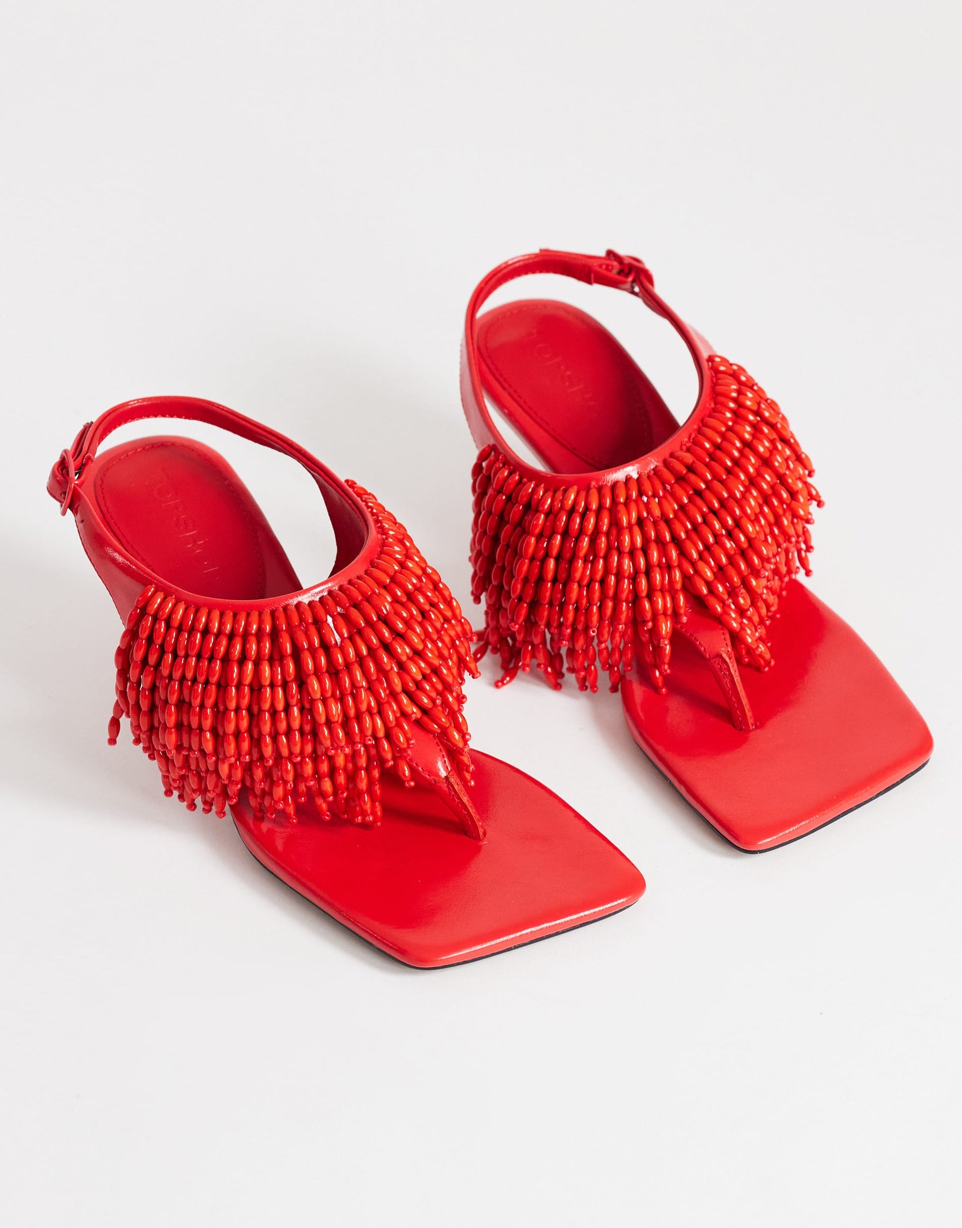 Topshop Night beaded toe thong heeled sandal in red