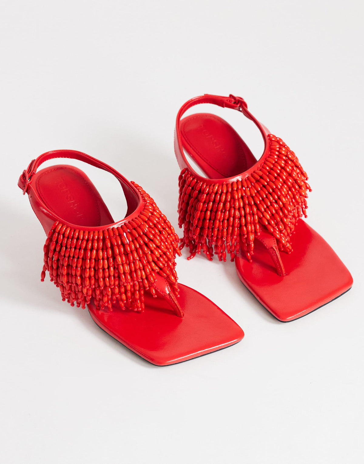 Topshop Night beaded toe thong heeled sandal in red