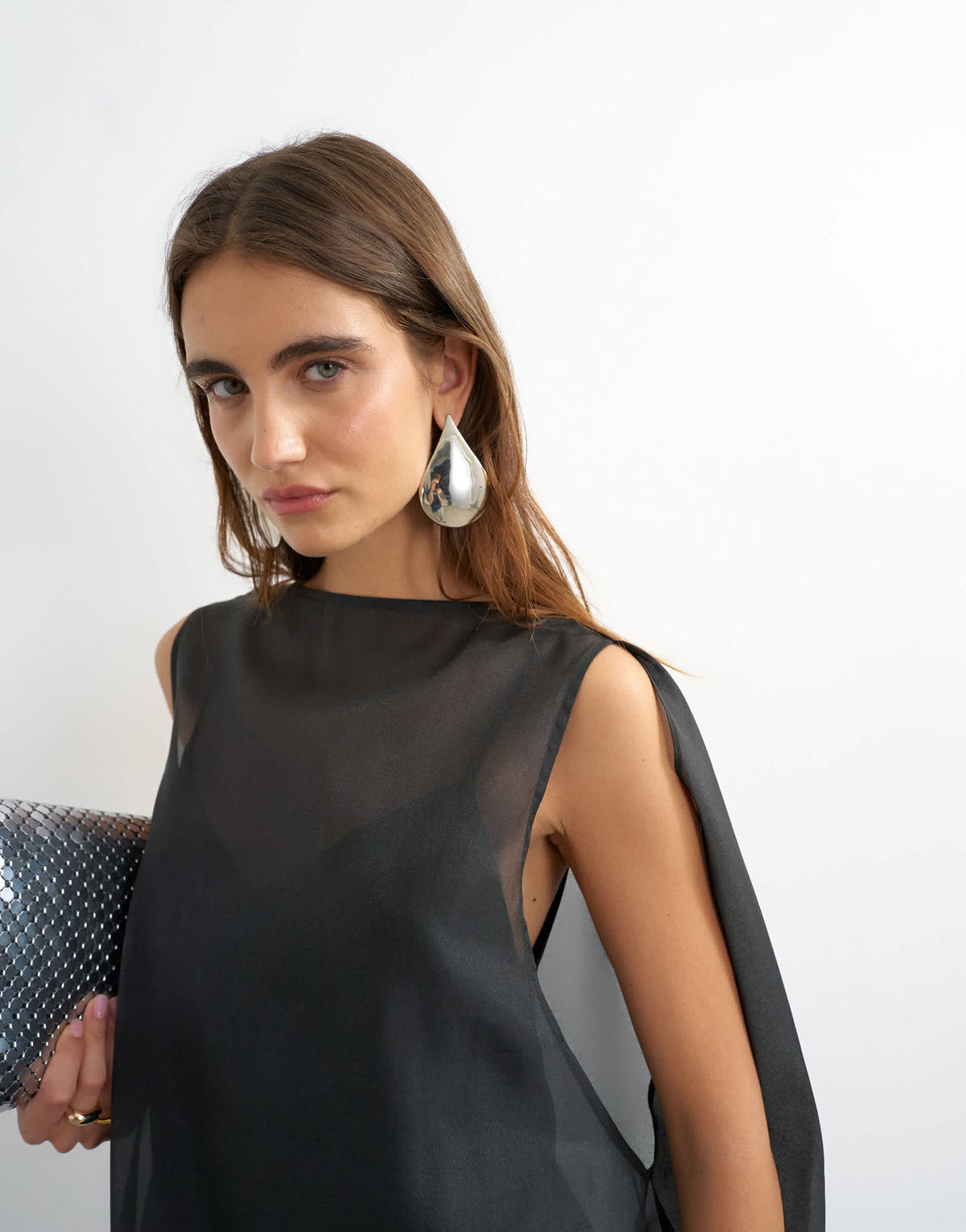 Topshop organza bubble hem mini dress in black