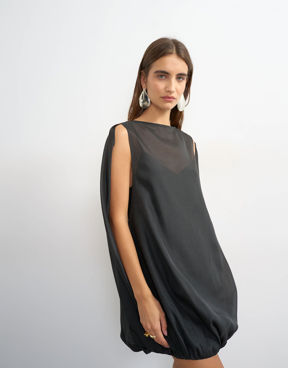 Topshop organza bubble hem mini dress in black