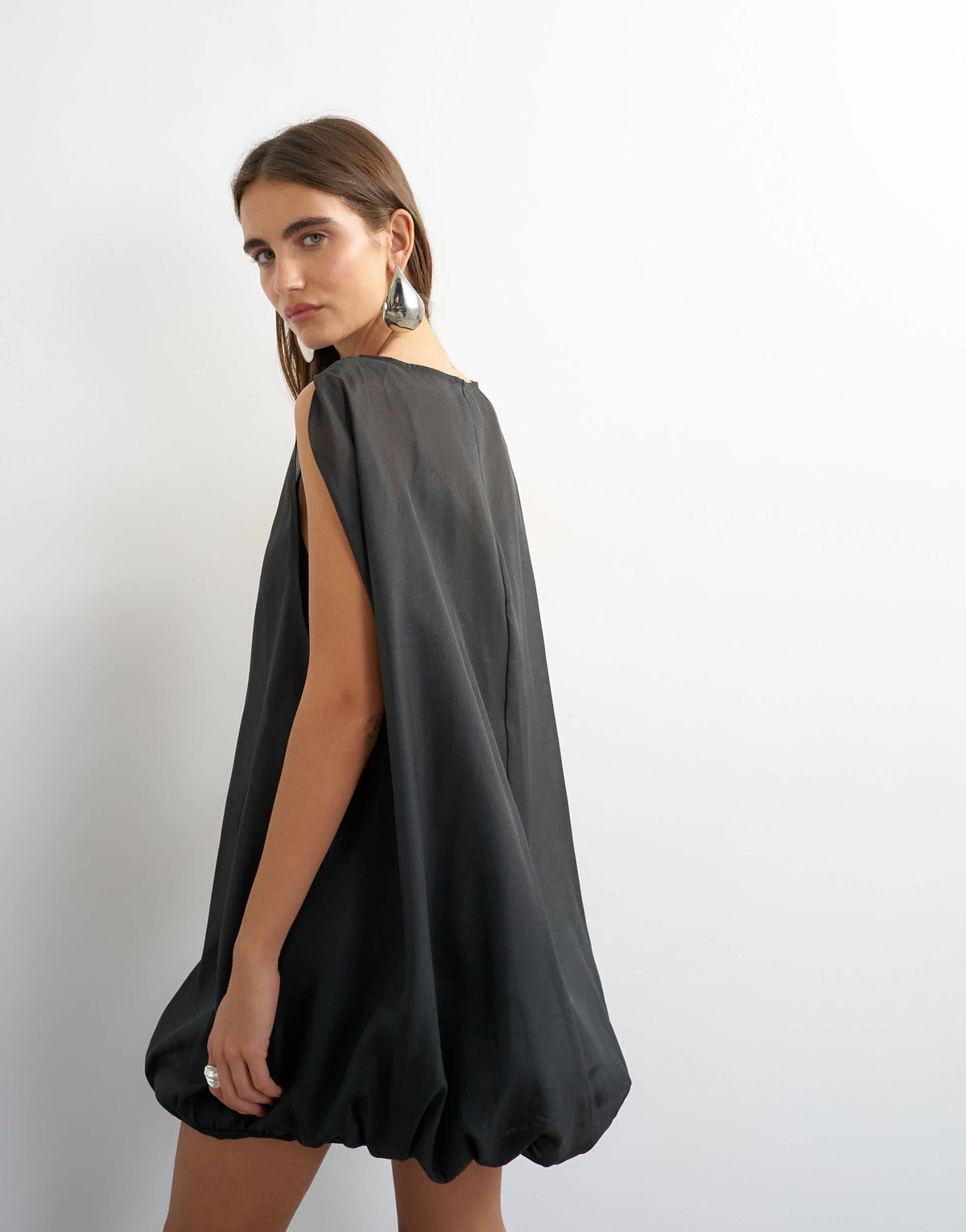 Topshop organza bubble hem mini dress in black