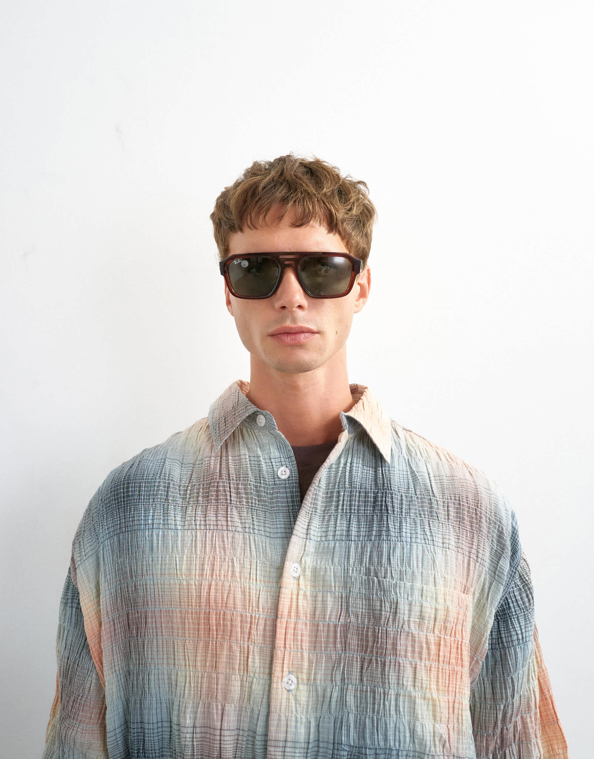 Topman oversized fit crinkle check shirt in grey