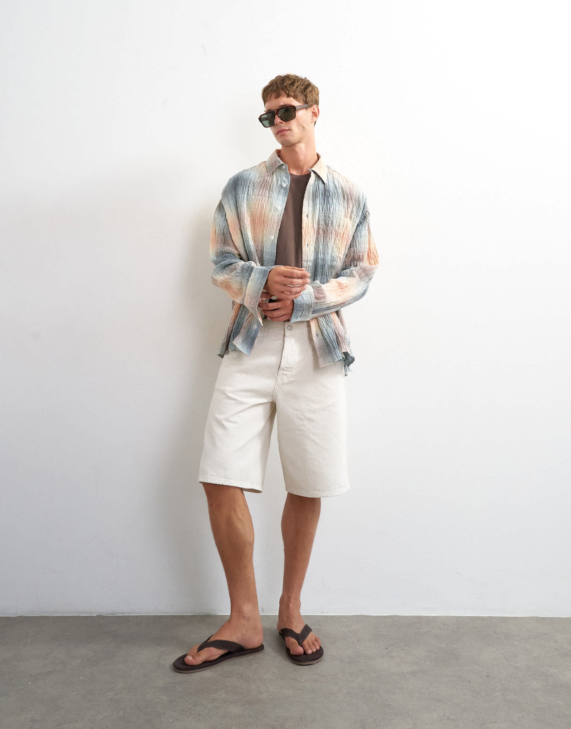 Topman oversized fit crinkle check shirt in grey