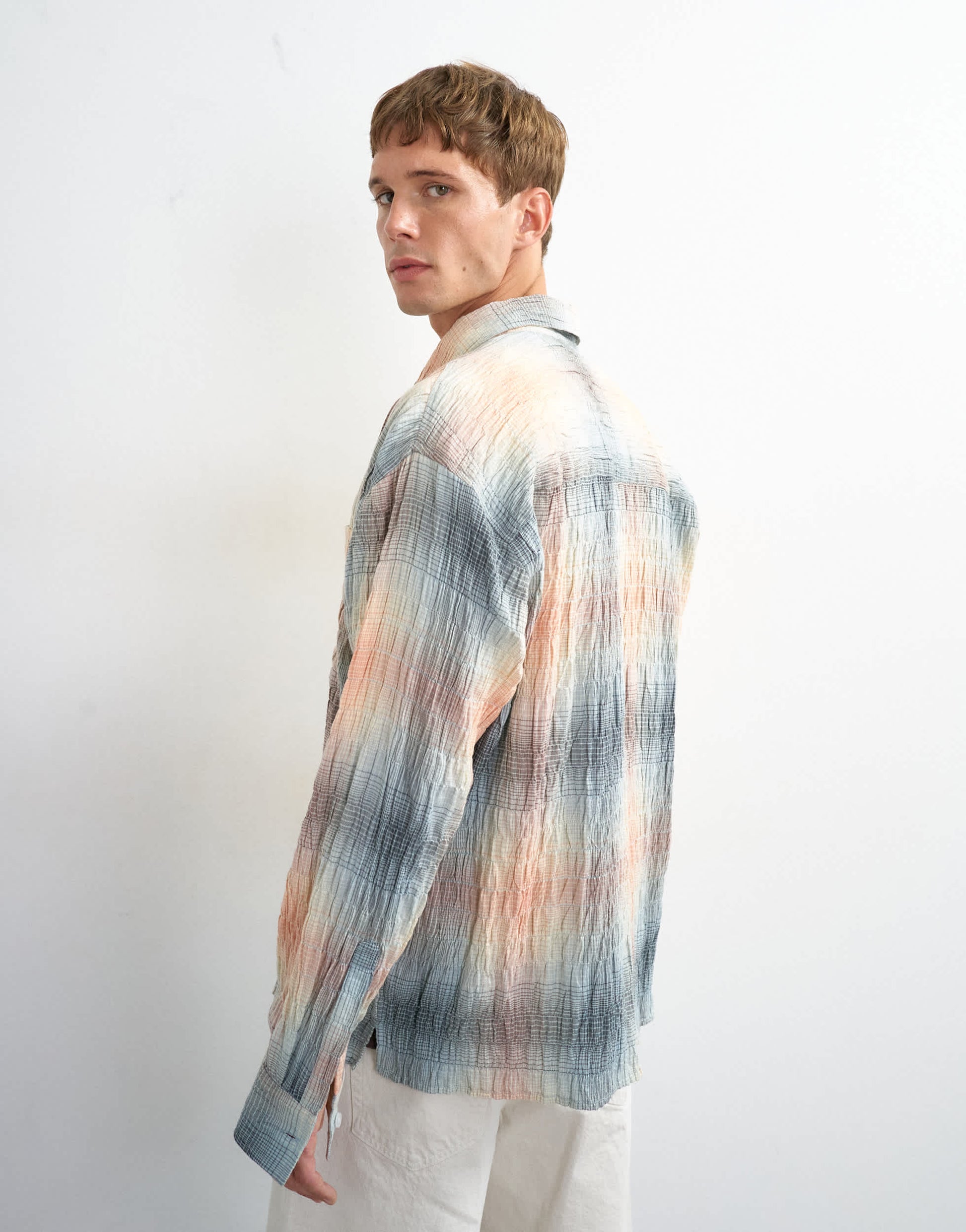 Topman oversized fit crinkle check shirt in grey