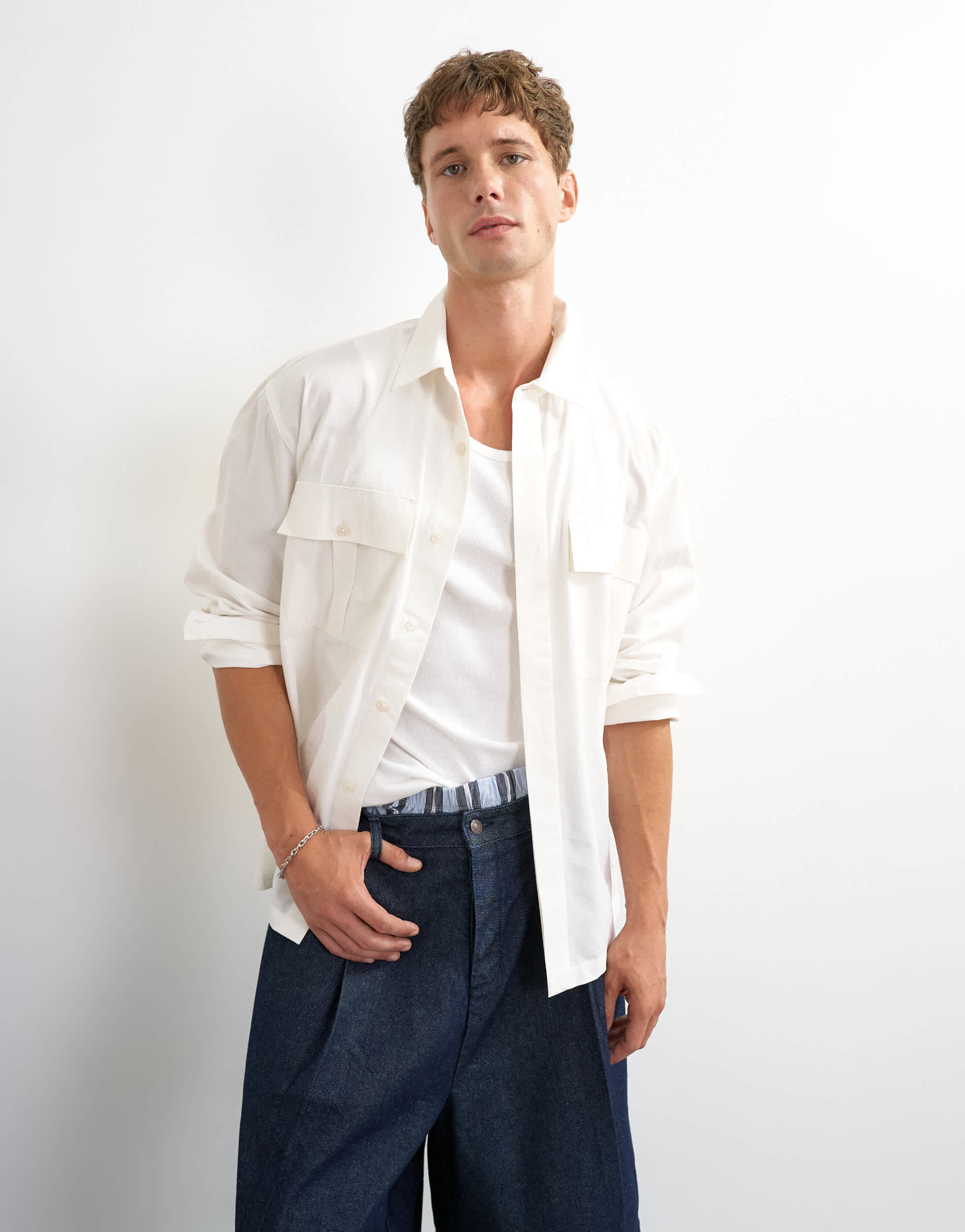 Topman relaxed fit poplin utility shirt in ecru