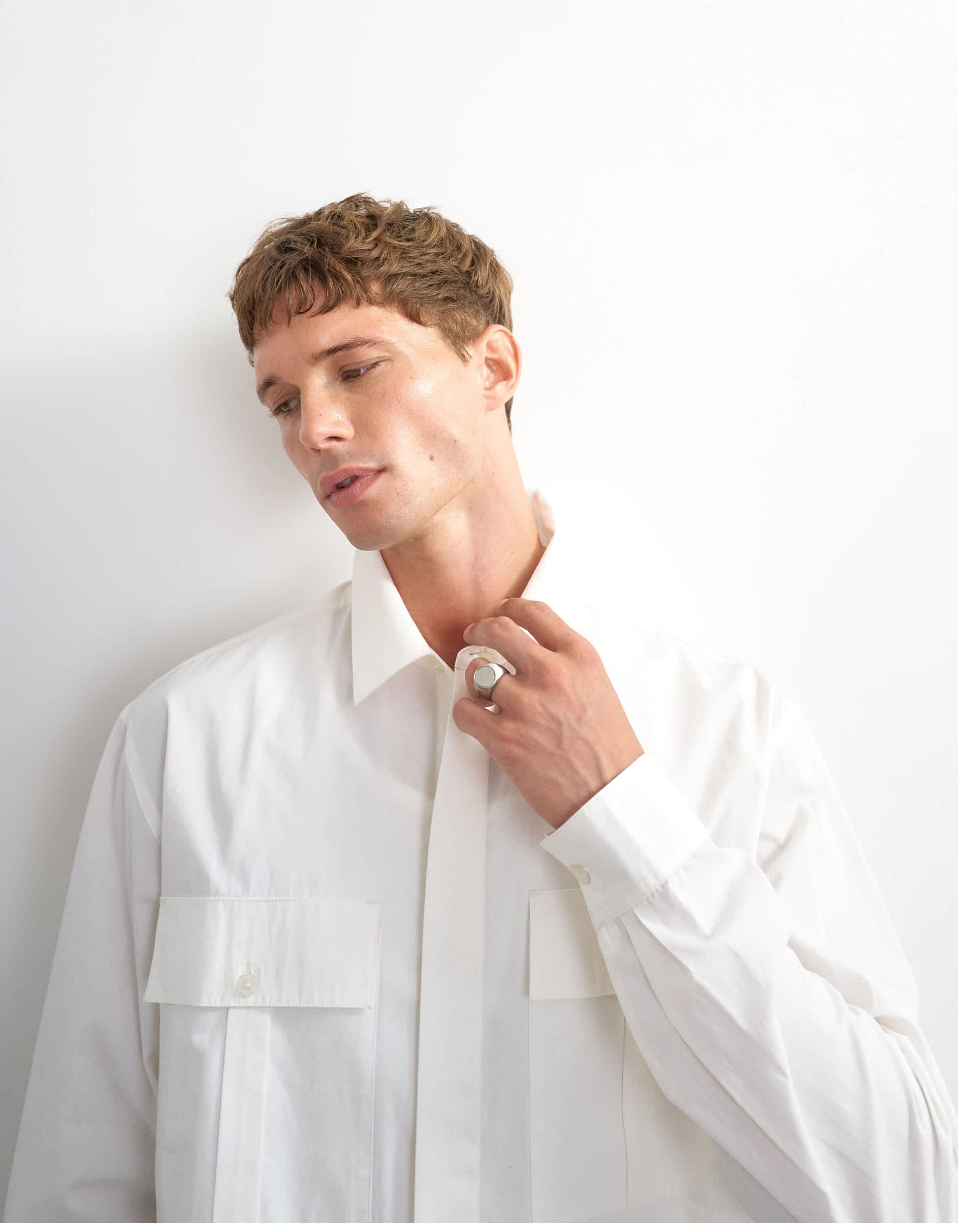 Topman relaxed fit poplin utility shirt in ecru