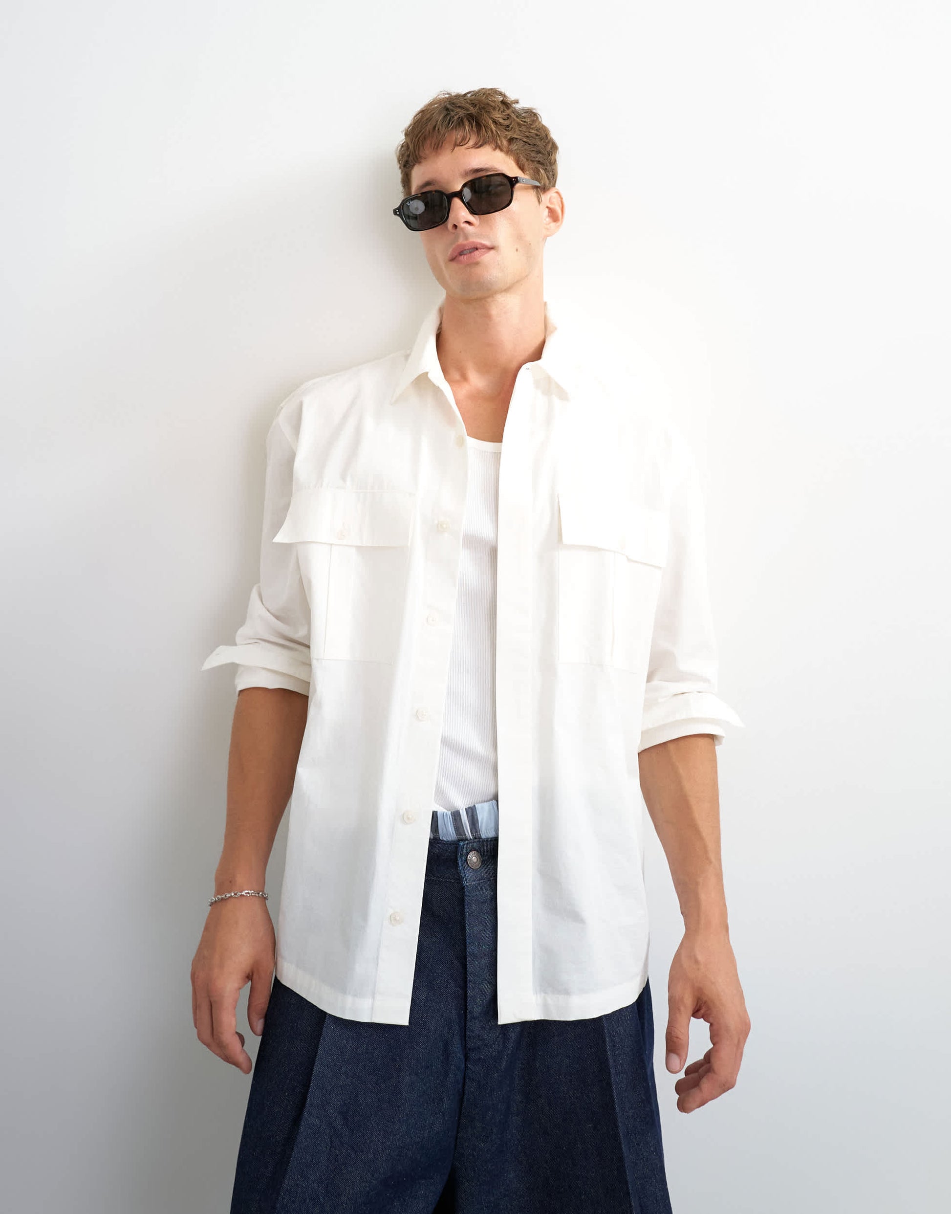 Topman relaxed fit poplin utility shirt in ecru