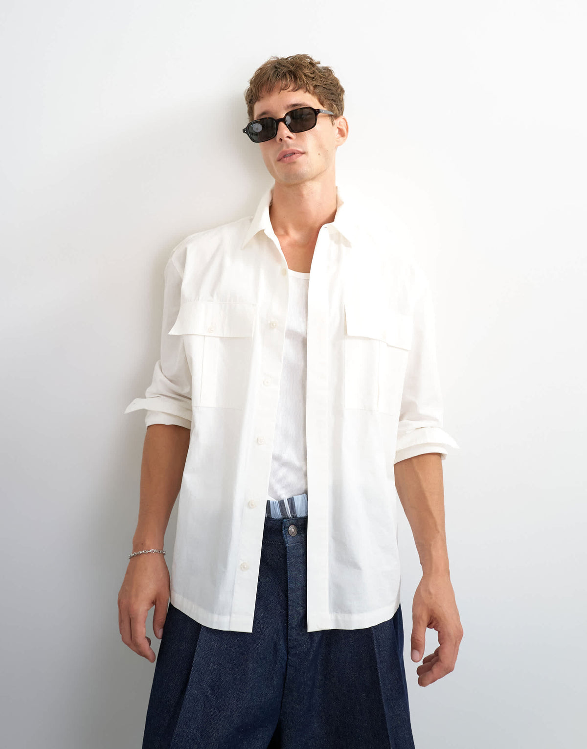 Topman relaxed fit poplin utility shirt in ecru