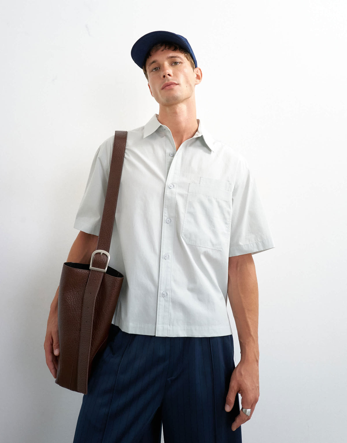 Topman relaxed fit crop poplin shirt in sage