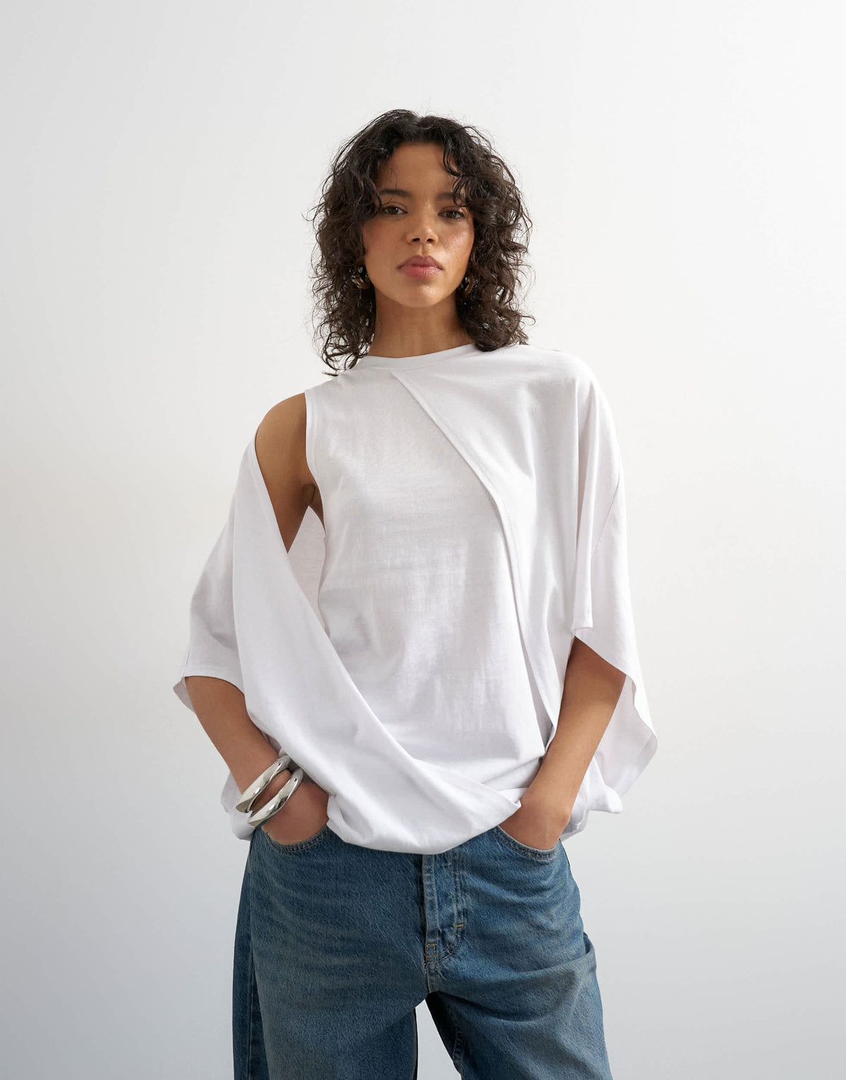 Topshop cape draped tee in white