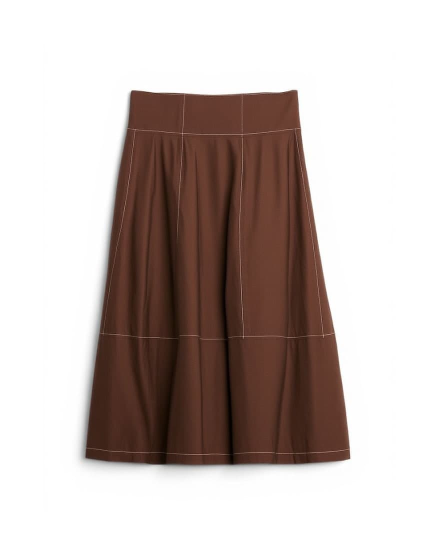 Topshop poplin barrel seamed maxi skirt in chocolate