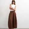 Topshop poplin barrel seamed maxi skirt in chocolate