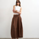 Topshop poplin barrel seamed maxi skirt in chocolate