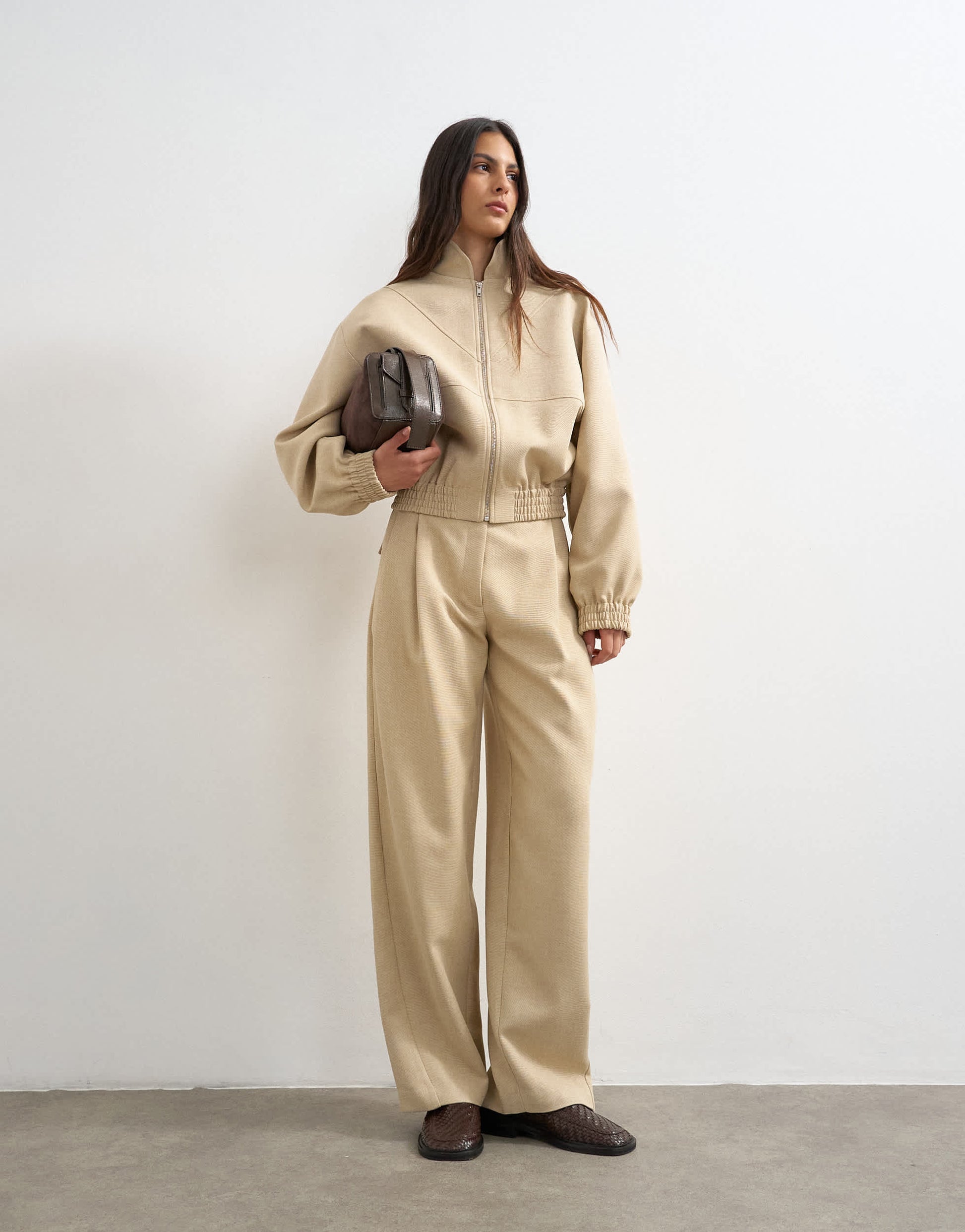 Topshop co ord twisted seam slim trouser in sand