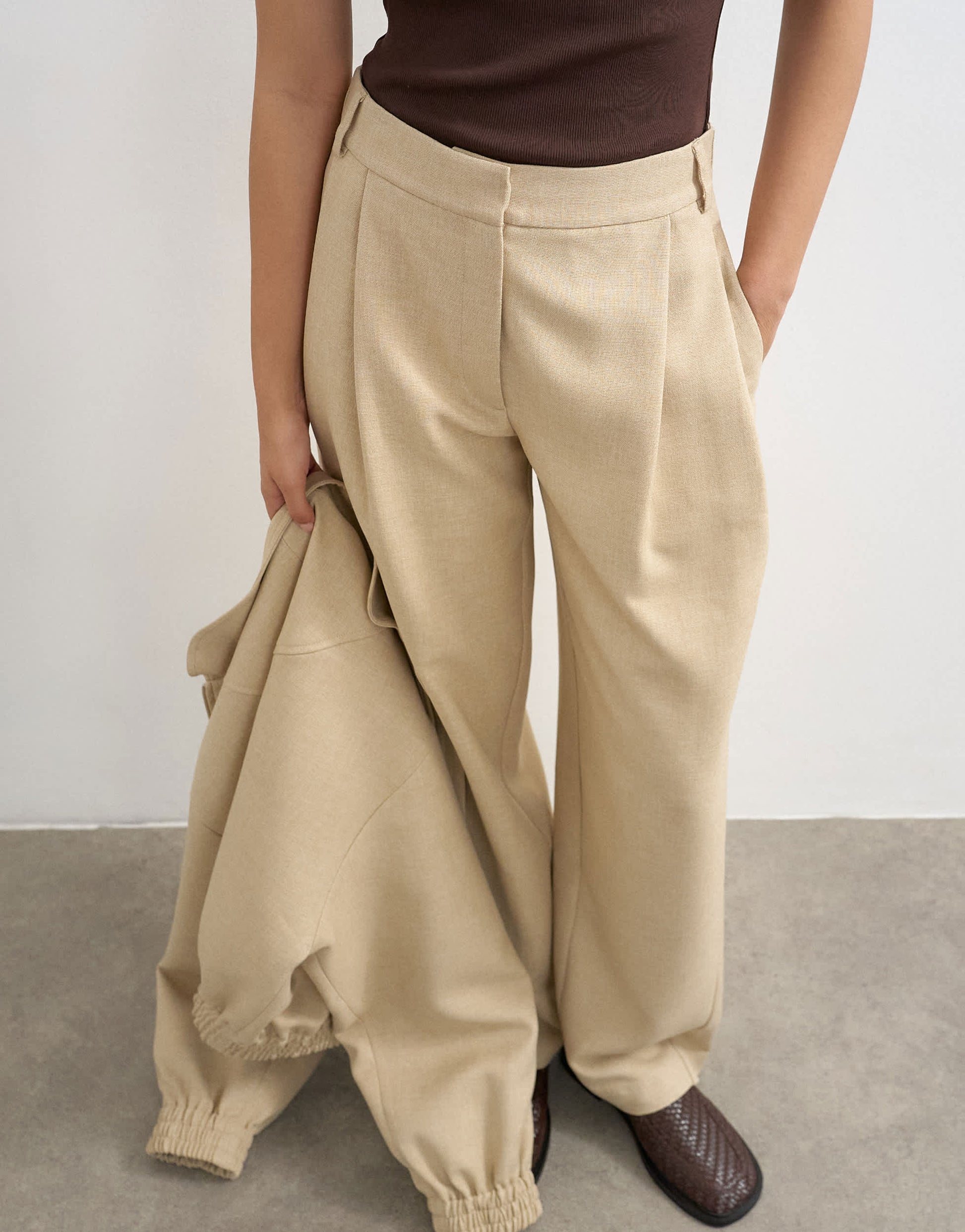 Topshop co ord twisted seam slim trouser in sand