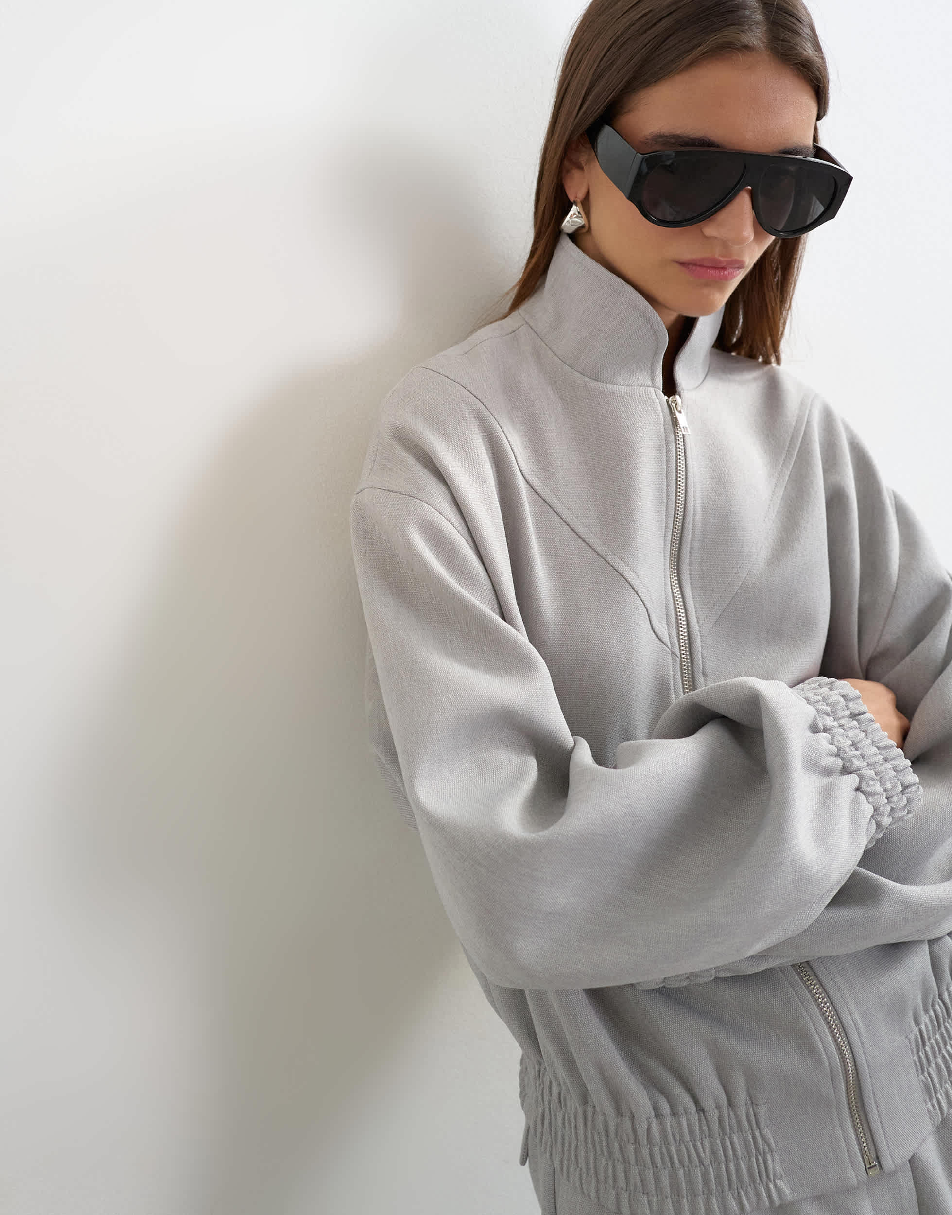 Topshop co ord funnel neck jacket in grey 