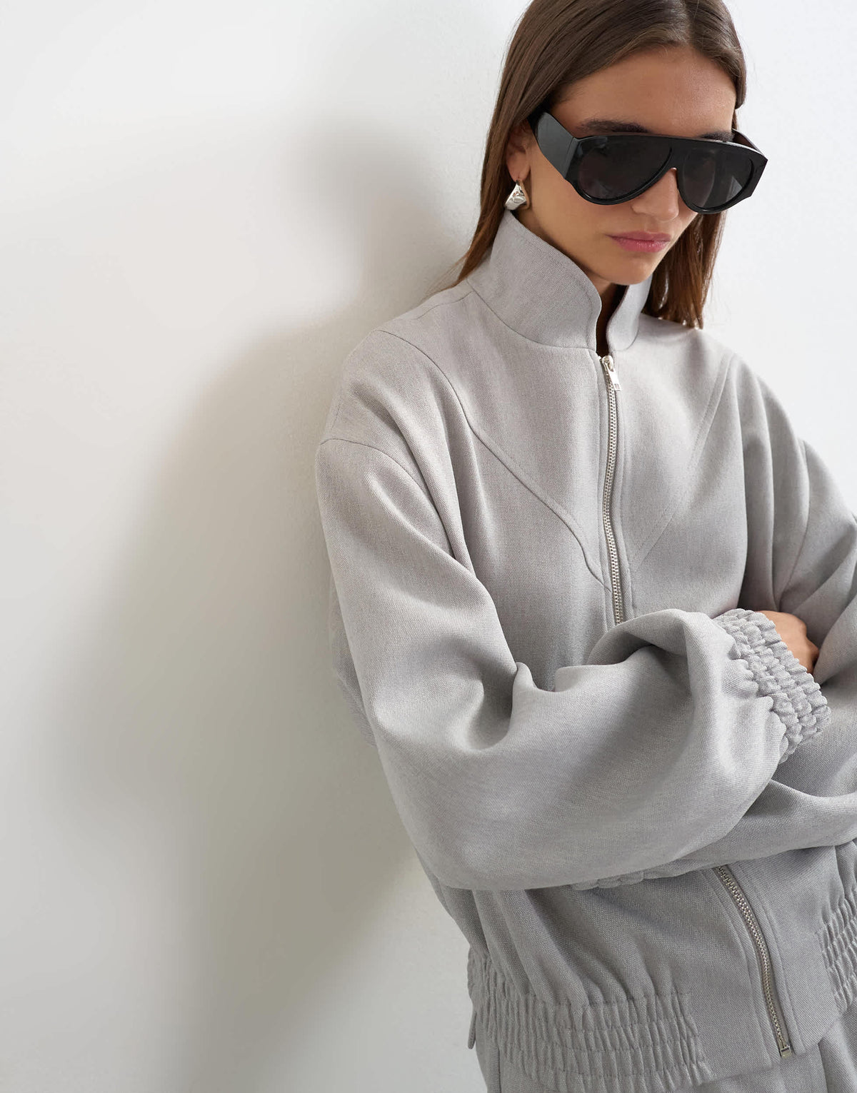 Topshop co ord funnel neck jacket in grey 