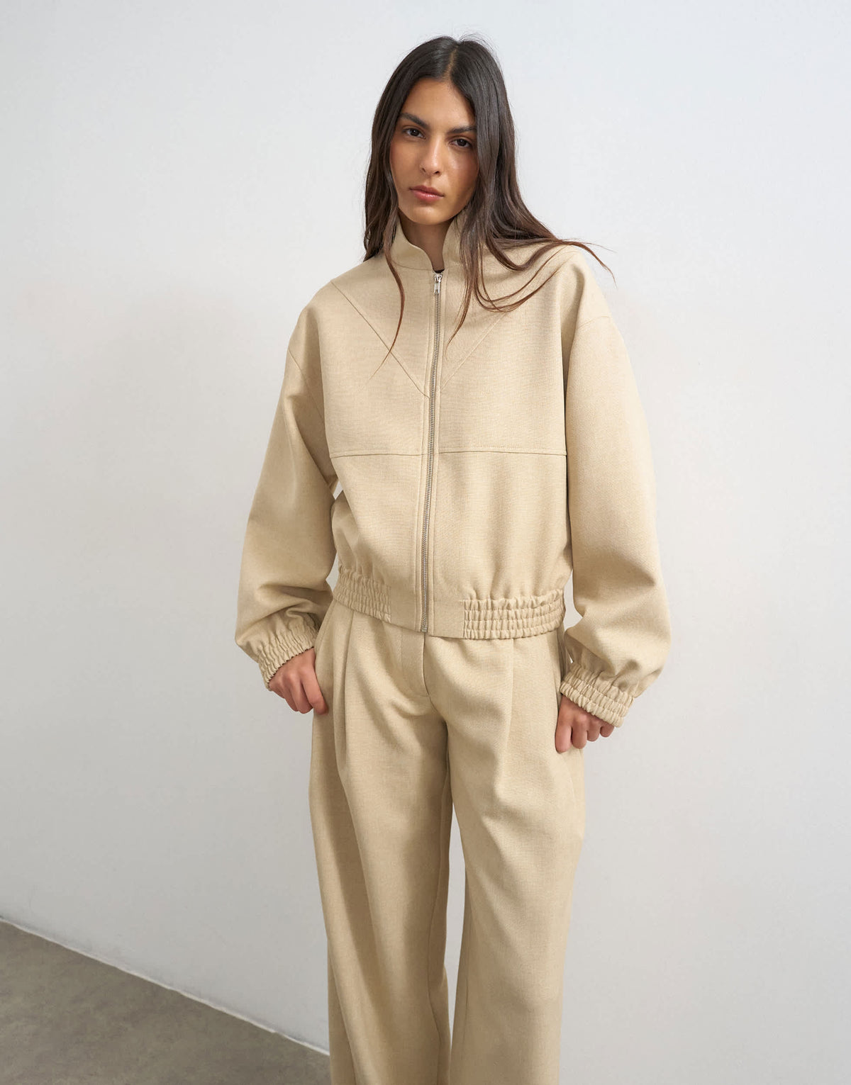Topshop co ord funnel neck jacket in sand
