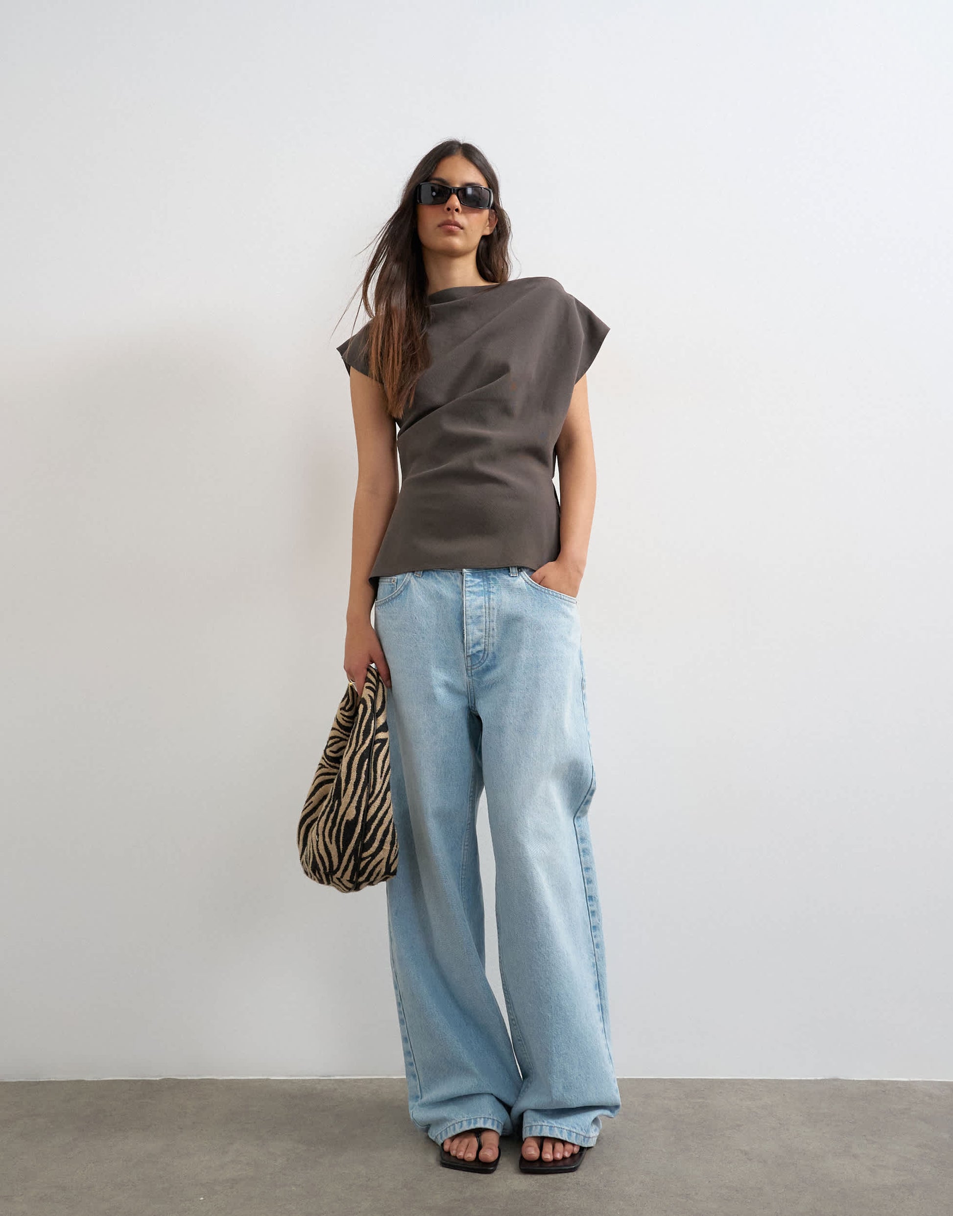 Topshop co ord asymmetric off shoulder top in charcoal 