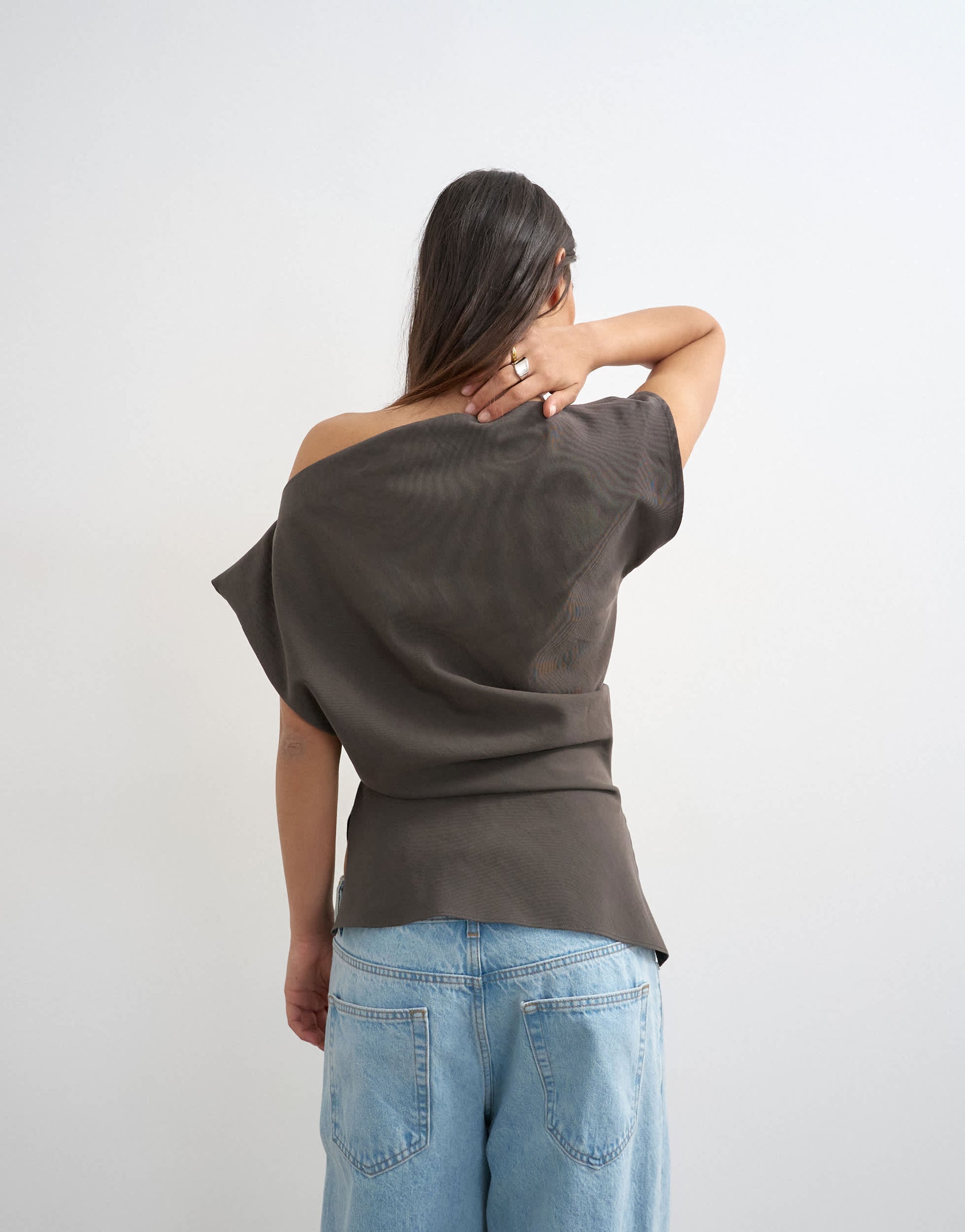 Topshop co ord asymmetric off shoulder top in charcoal 