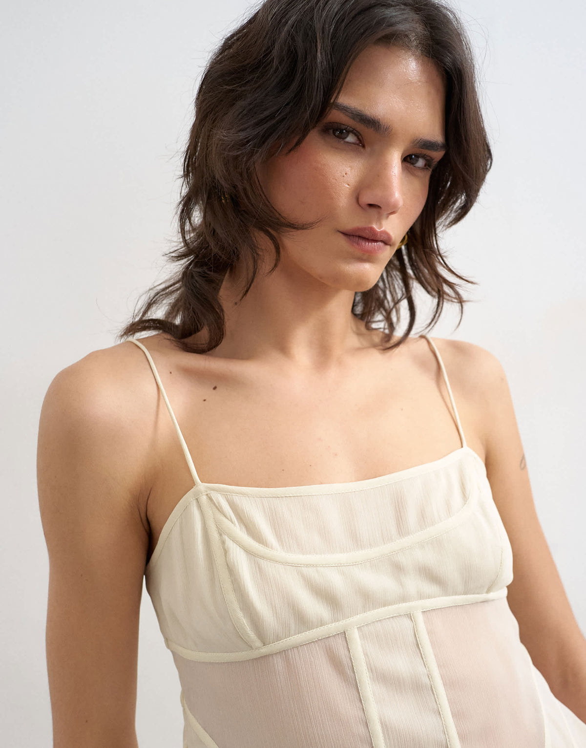 Topshop sheer seam detail cami top in cream