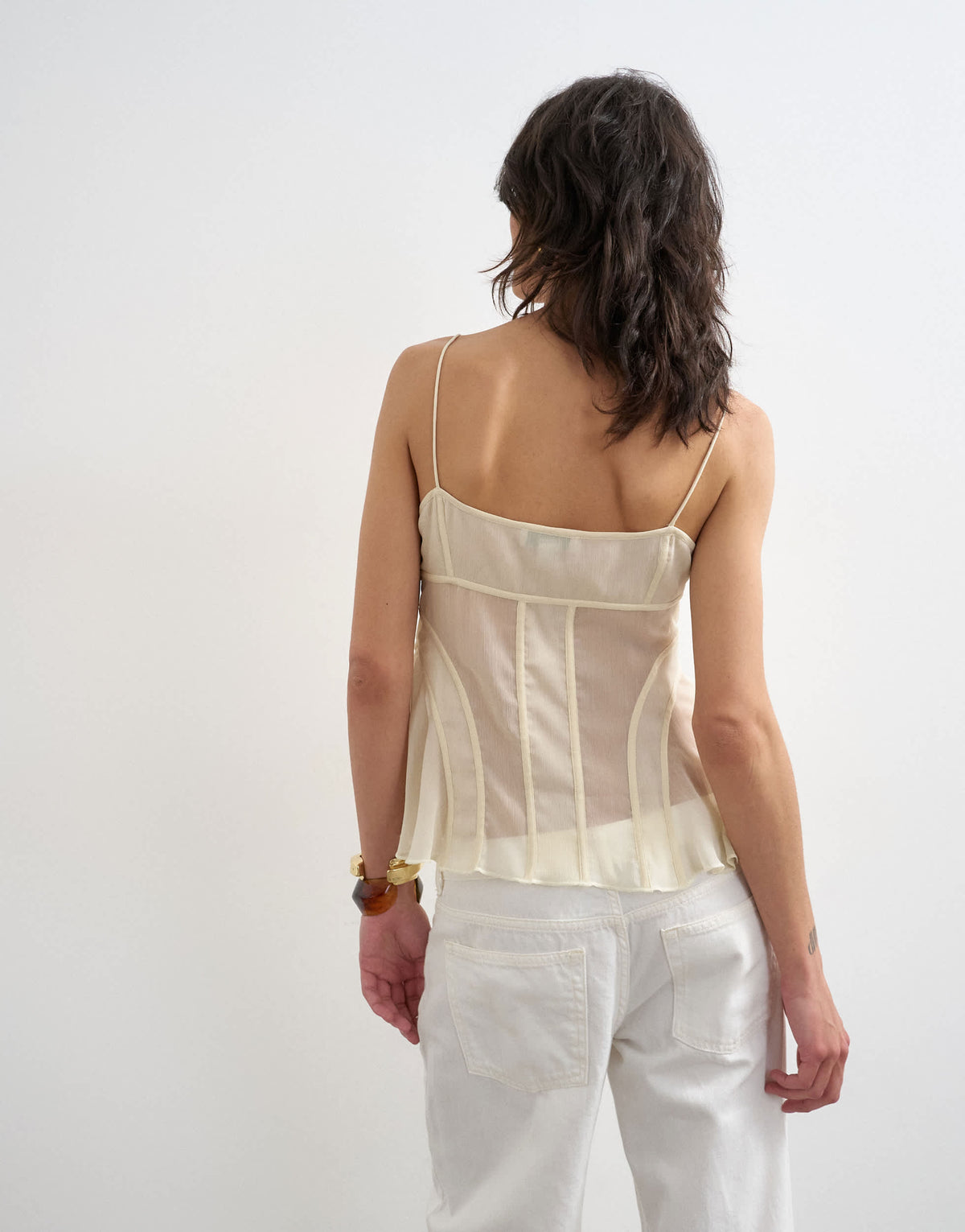 Topshop sheer seam detail cami top in cream