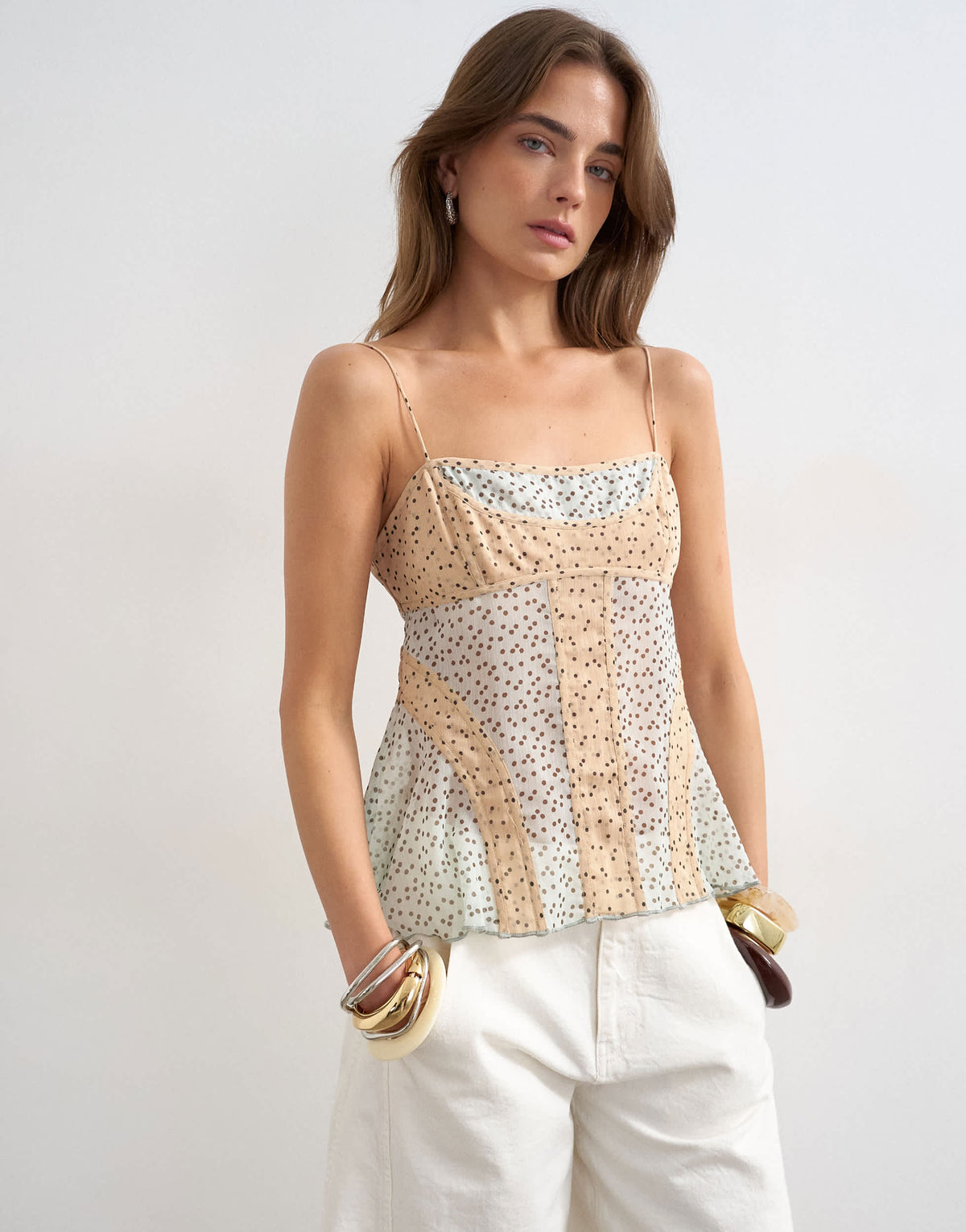 Topshop sheer seam detail cami top in spot