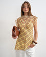 Topshop sheer drape neck top in warped pastel check