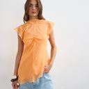 Topshop sheer drape neck top in rust