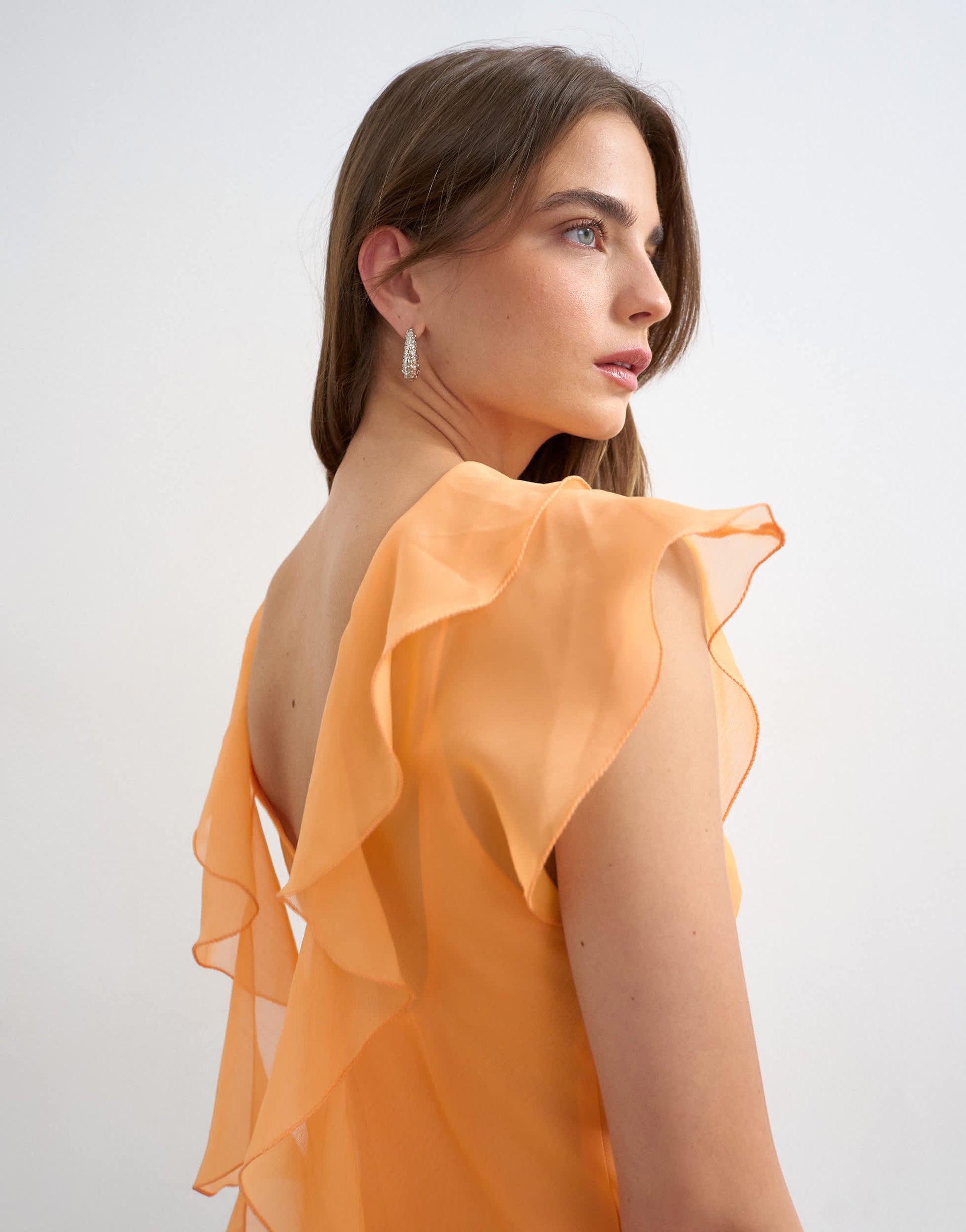 Topshop sheer drape neck top in rust
