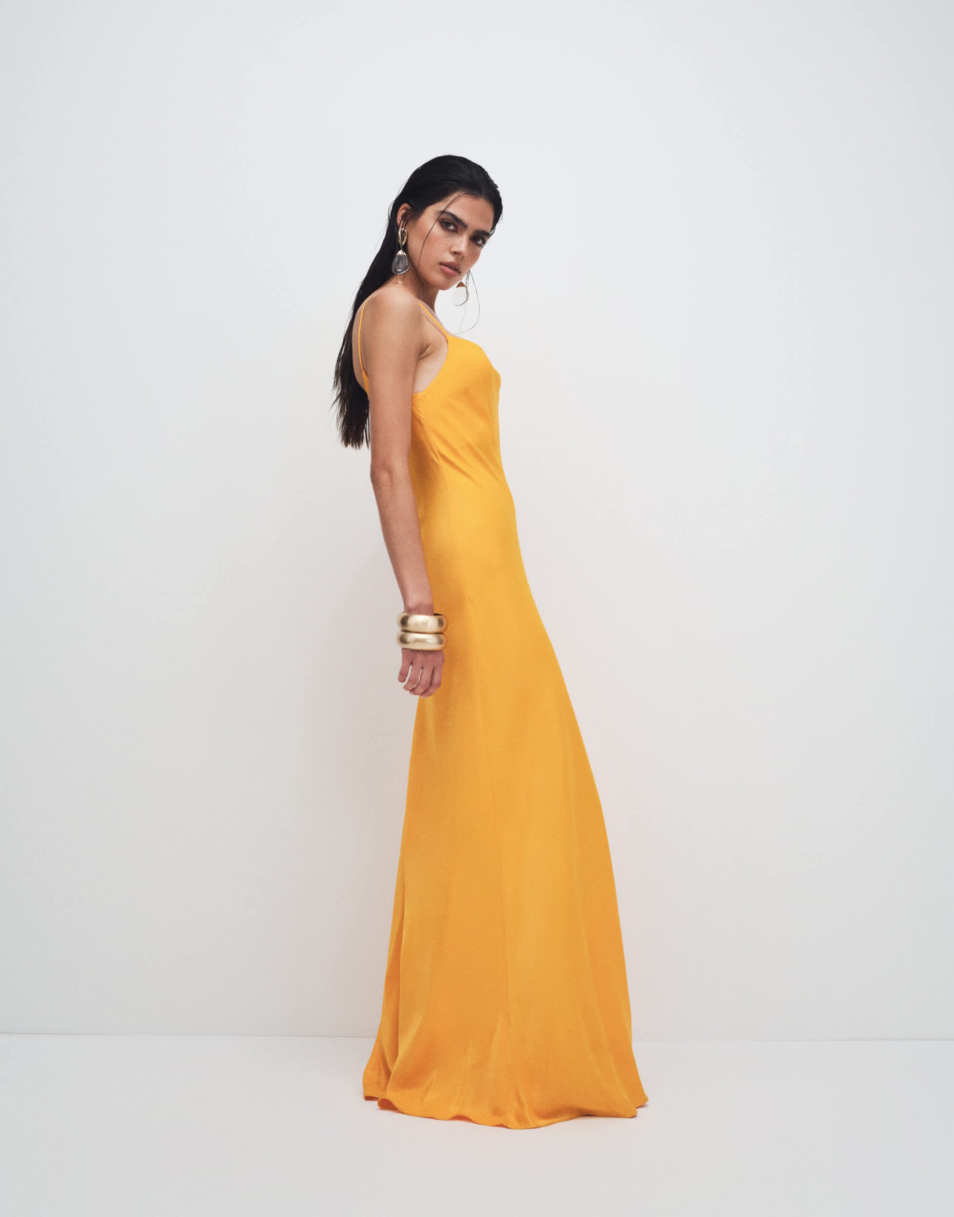 Topshop viscose satin low scoop flood length maxi slip dress in orange