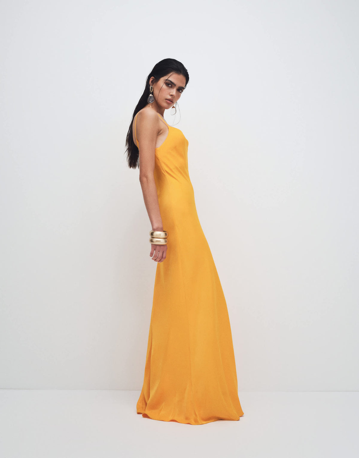 Topshop viscose satin low scoop flood length maxi slip dress in orange