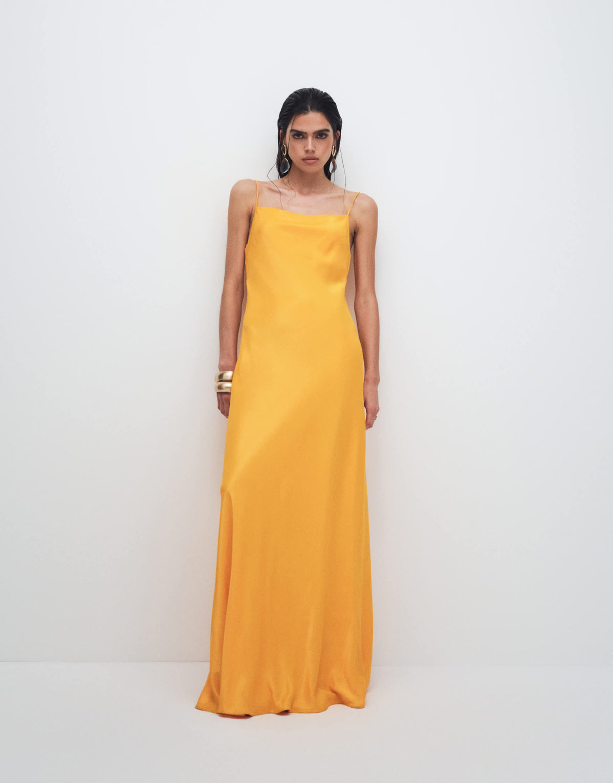 Topshop viscose satin low scoop flood length maxi slip dress in orange