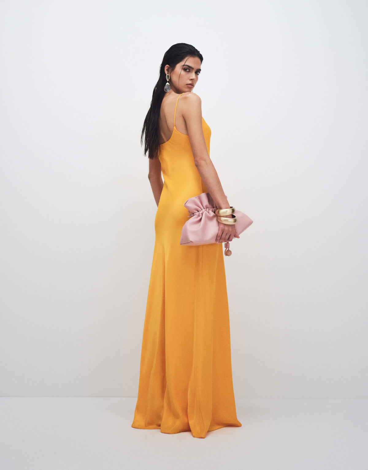 Topshop viscose satin low scoop flood length maxi slip dress in orange
