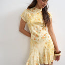 Topshop viscose grown on sleeve mini tea dress in vintage floral
