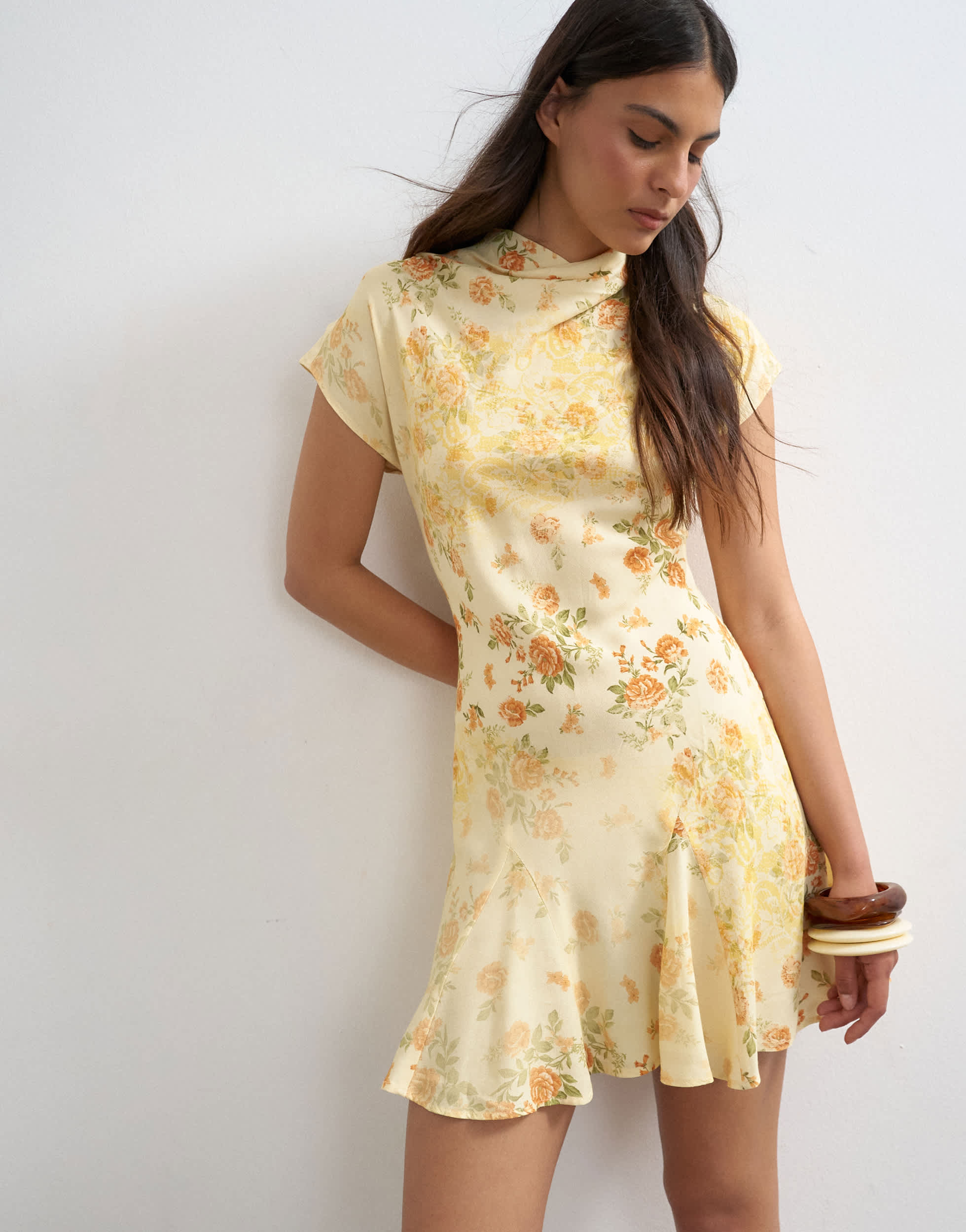 Topshop viscose grown on sleeve mini tea dress in vintage floral