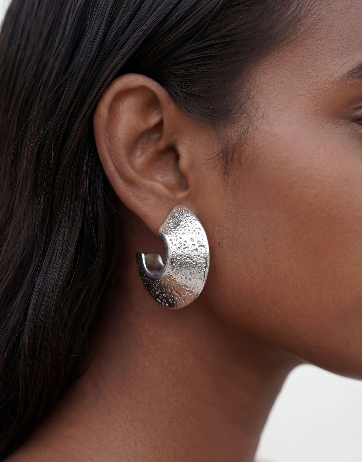 Topshop Cindy textured chunky hoop earring in silver tone