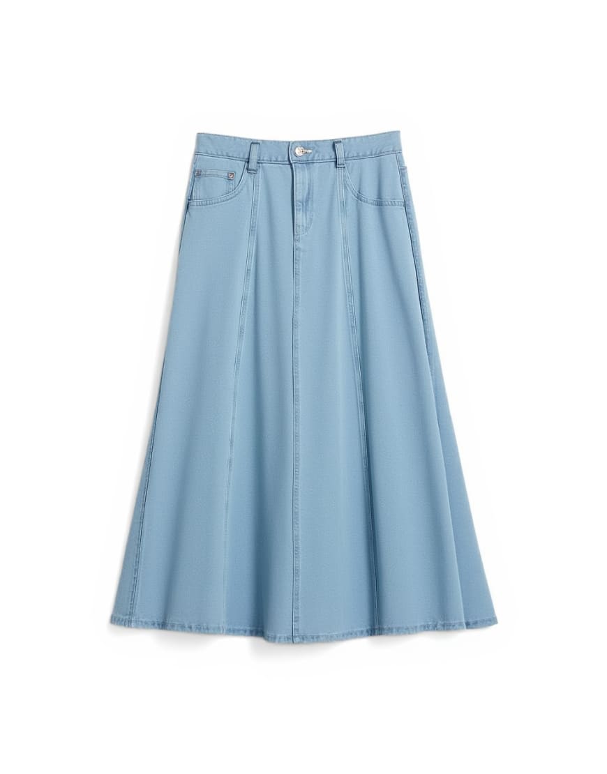 Topshop denim seamed circle skirt in bleach