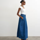 Topshop denim pull on barrel skirt in rich blue