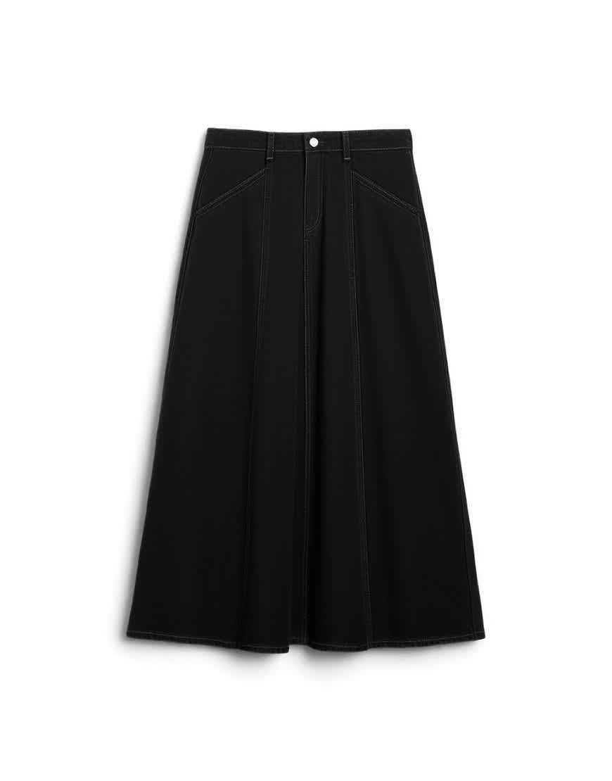 Topshop denim seamed circle skirt in washed black