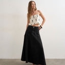 Topshop denim seamed circle skirt in washed black