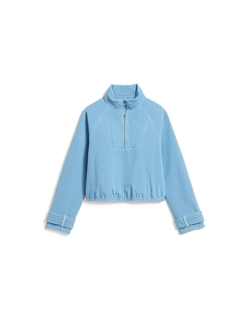 Topshop denim collared quarter zip blouson jacket in mid blue