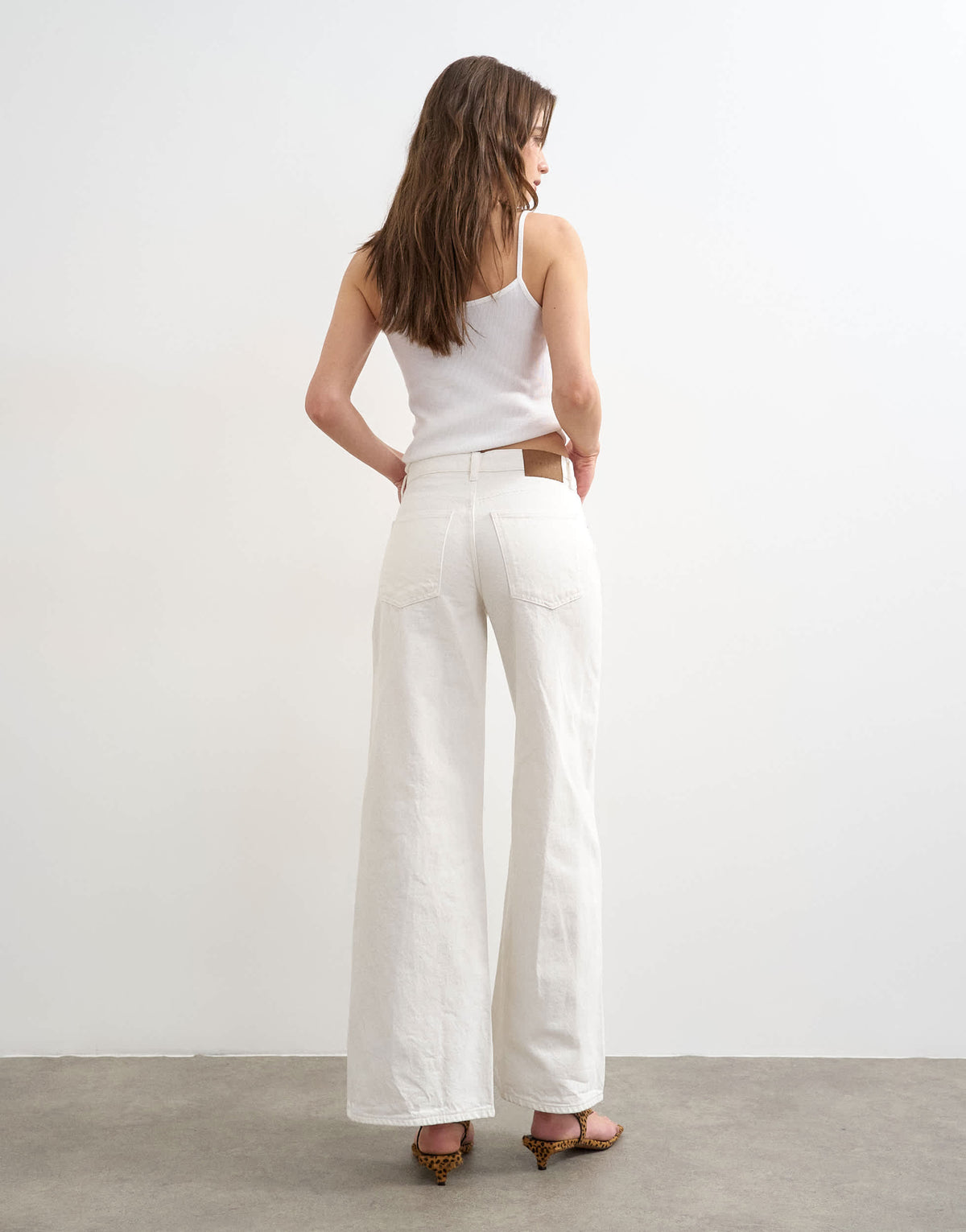 Topshop Horizon mid rise wide leg jean white