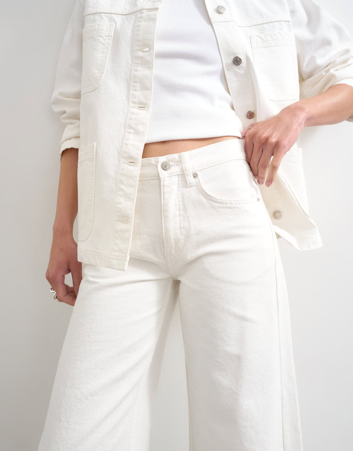 Topshop Horizon mid rise wide leg jean white