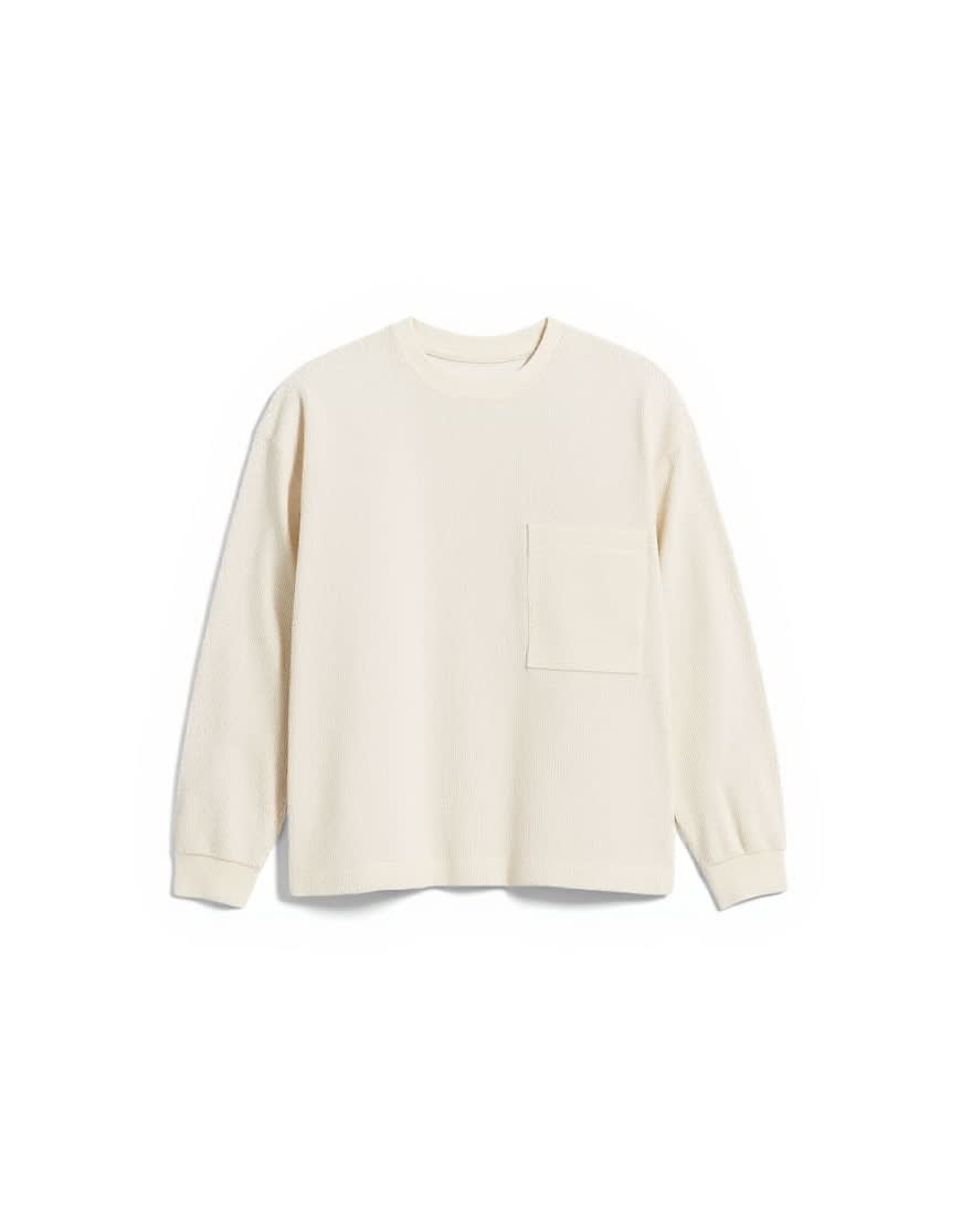 Topman relaxed fit crop pique waffle long sleeve t-shirt in ecru