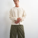 Topman Cropped Langarmshirt aus Piqué-Waffelstoff in Cremefarben mit Relaxed Fit