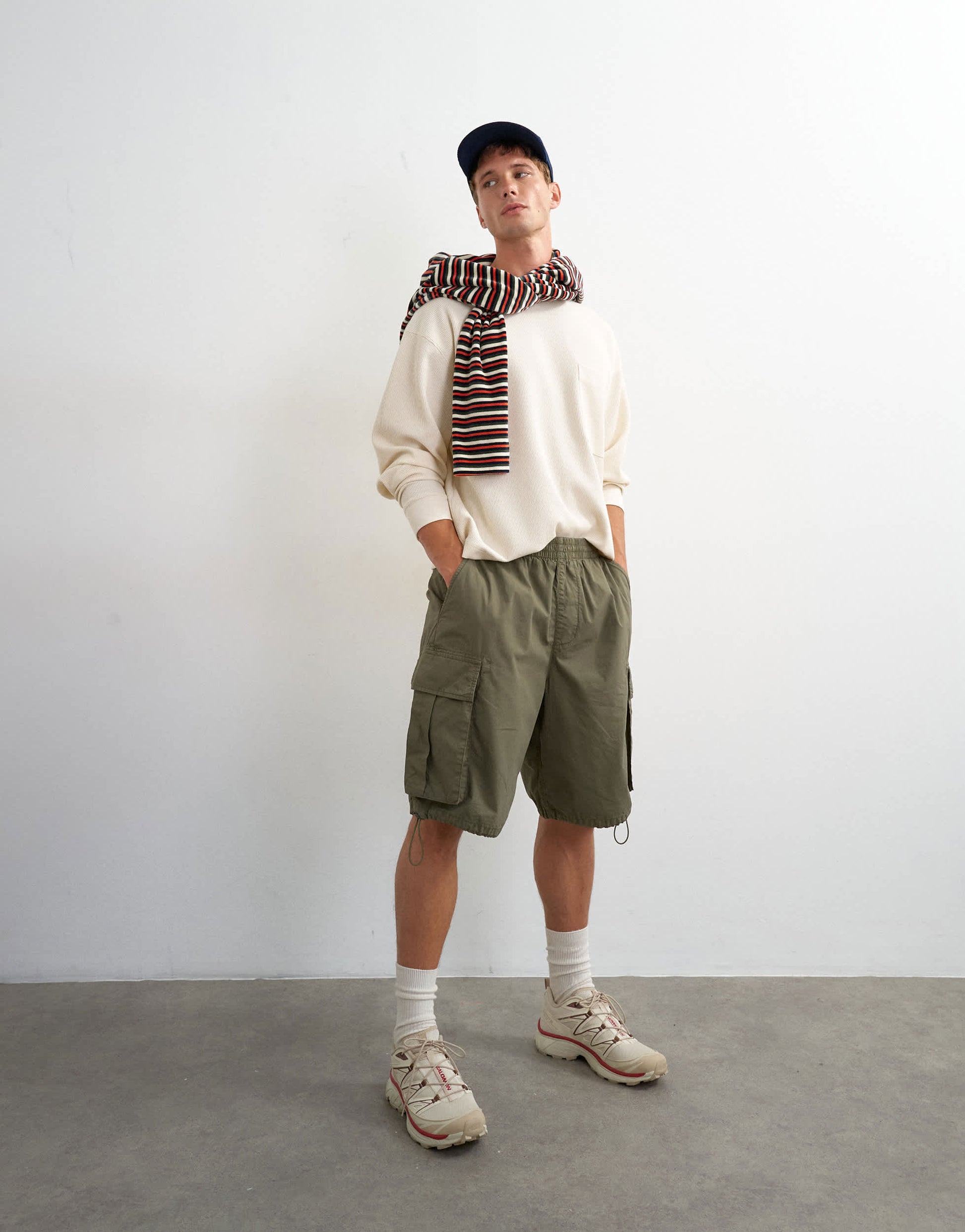 Topman relaxed fit crop pique waffle long sleeve t-shirt in ecru