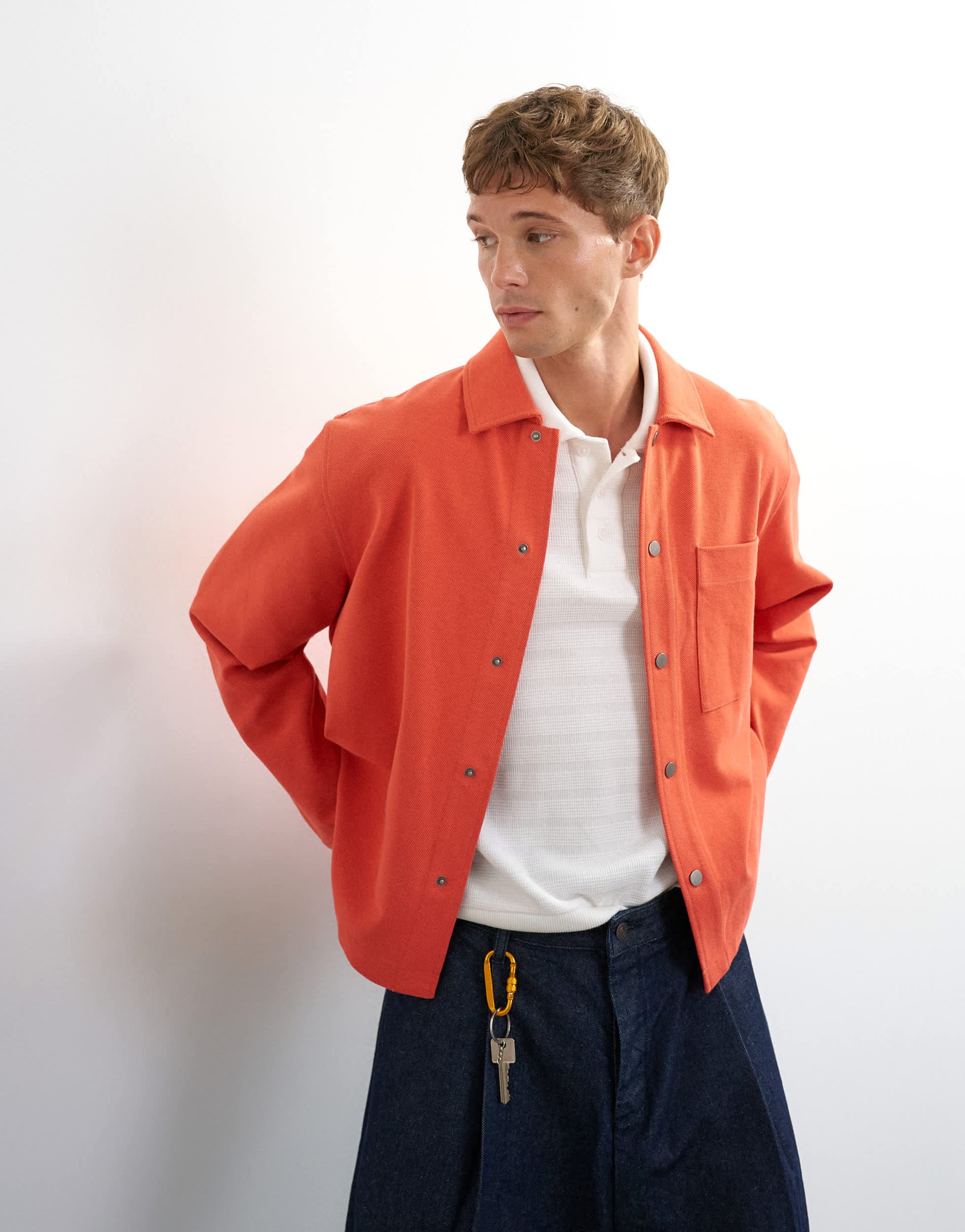 Topman boxy fit jersey shacket in coral